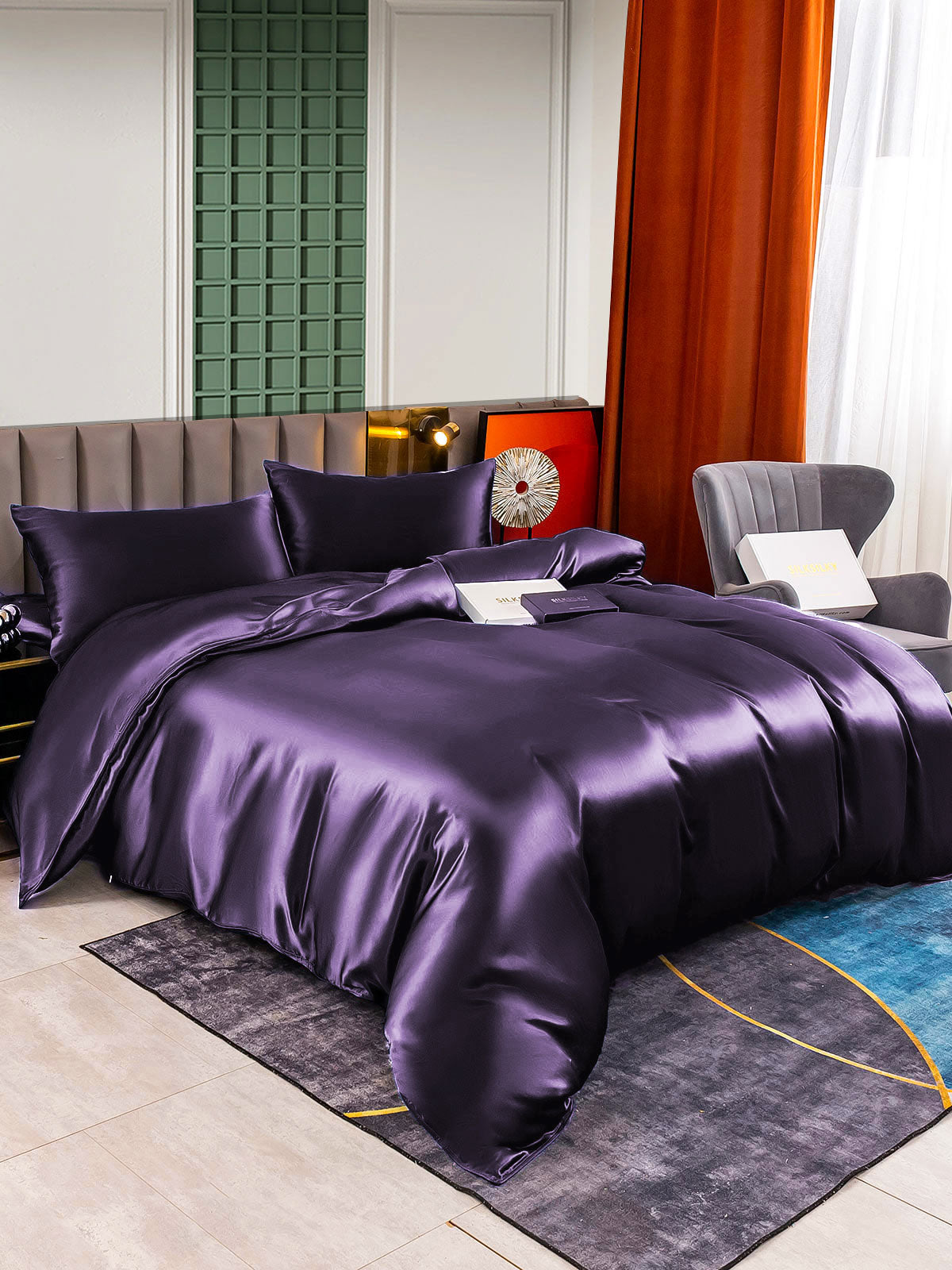 [Mørklilla] SilkSilky-NO 25Momme Bedding Set 002