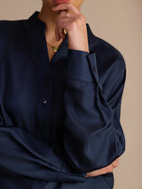 [Mørke blå] SilkSilky-NO Long Sleeve Blouse 005