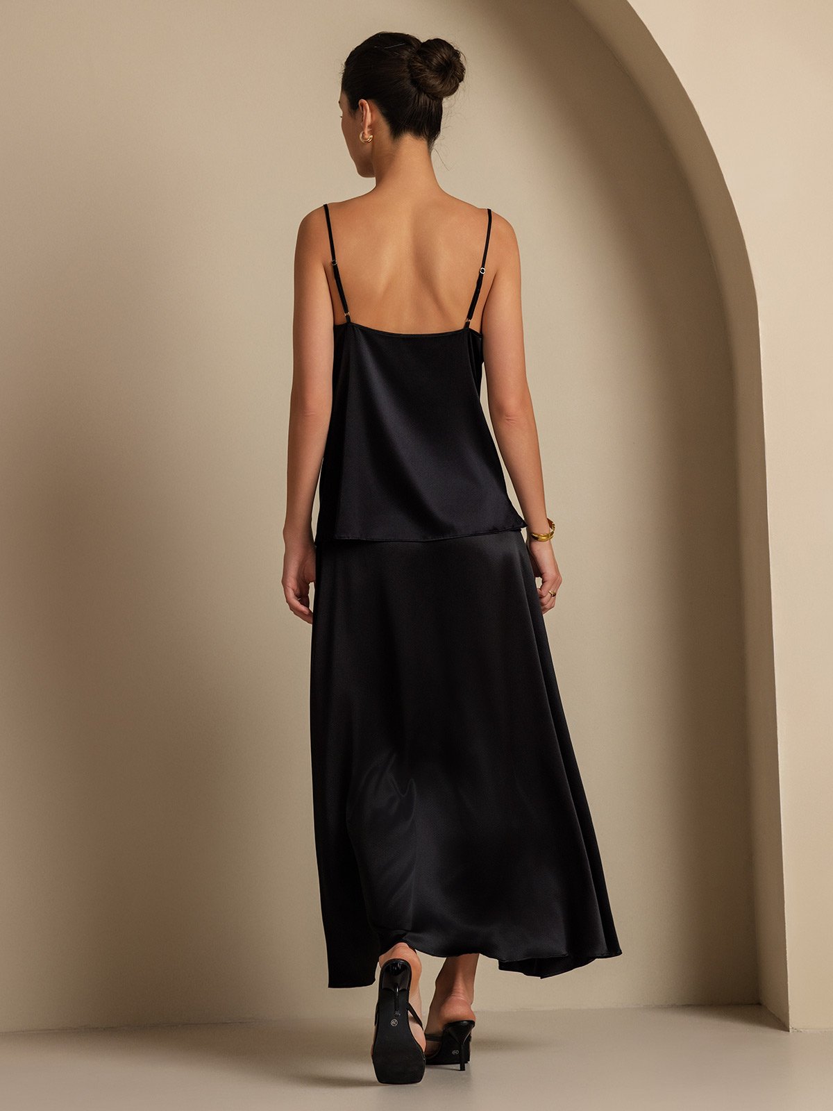 [Svart] SilkSilky-NO 19Momme Silke Womens Outfit Sets 002,