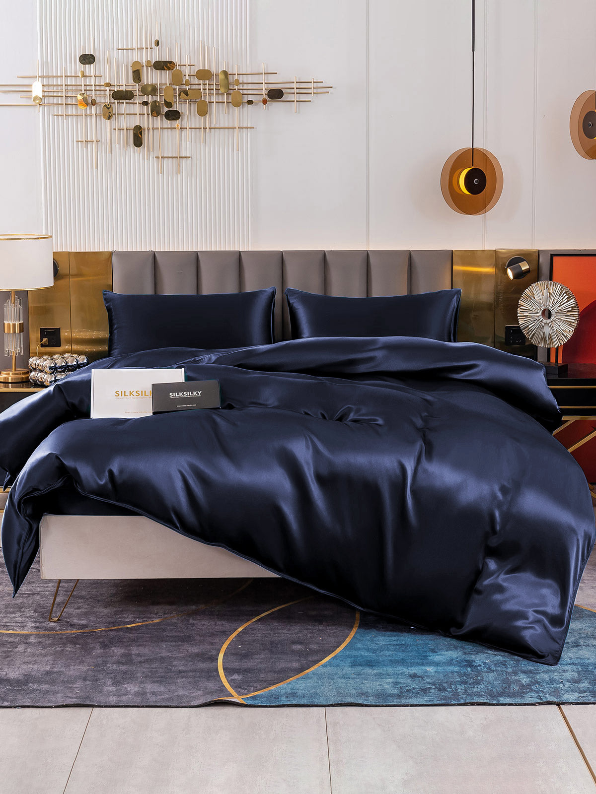 [Mørke blå] SilkSilky-NO 19Momme Bedding Set 001