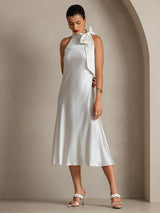[Hvit] SilkSilky-NO Sleeveless Halterneck Kjole 001