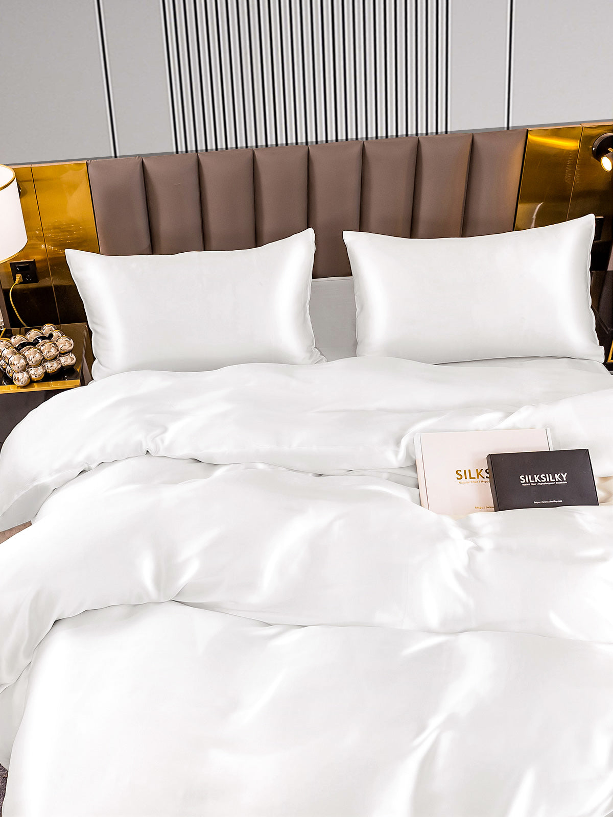 [Hvit] SilkSilky-NO 22Momme Bedding Set 005