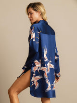 [Mørke blå] SilkSilky-NO Long Sleeve Lapel Collar Soveskjorte 002