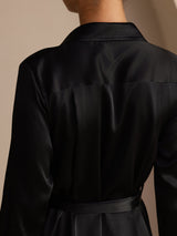 [Svart] SilkSilky-NO Long Sleeve Lapel Collar Kjole 004