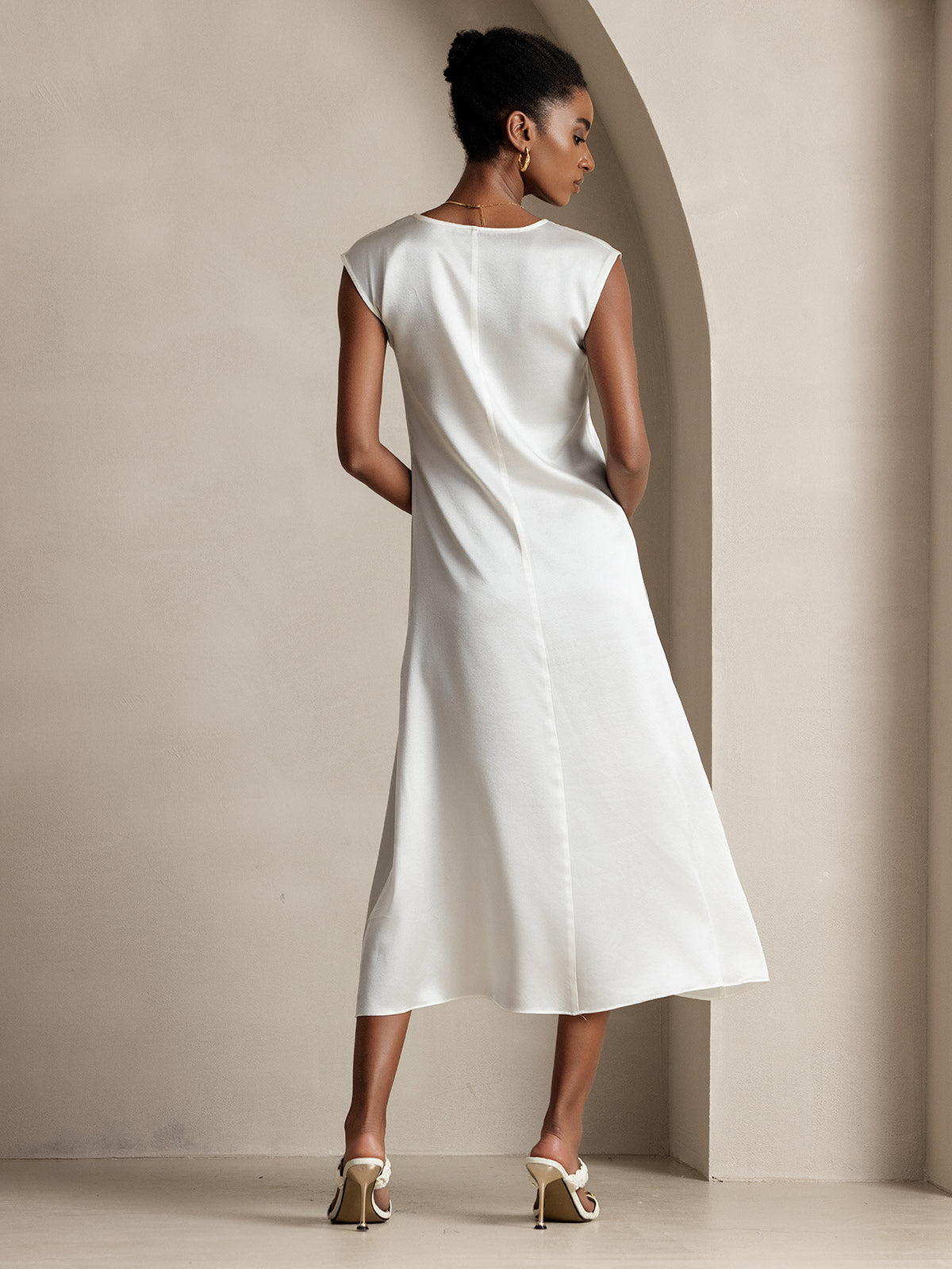 [Hvit] SilkSilky-NO 19Momme Silke Dress 002