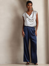 [Lysegrå] SilkSilky-NO Cap Sleeve Cowl Neck T-skjorte for Kvinner 005