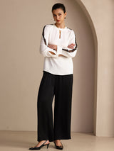 [Hvit] SilkSilky-NO Long Sleeve Keyhole Neck Damebluser 007