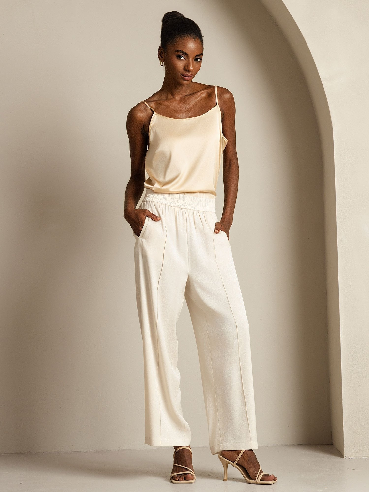 [Beige] SilkSilky-NO 22Momme Silke Womens Pants 008