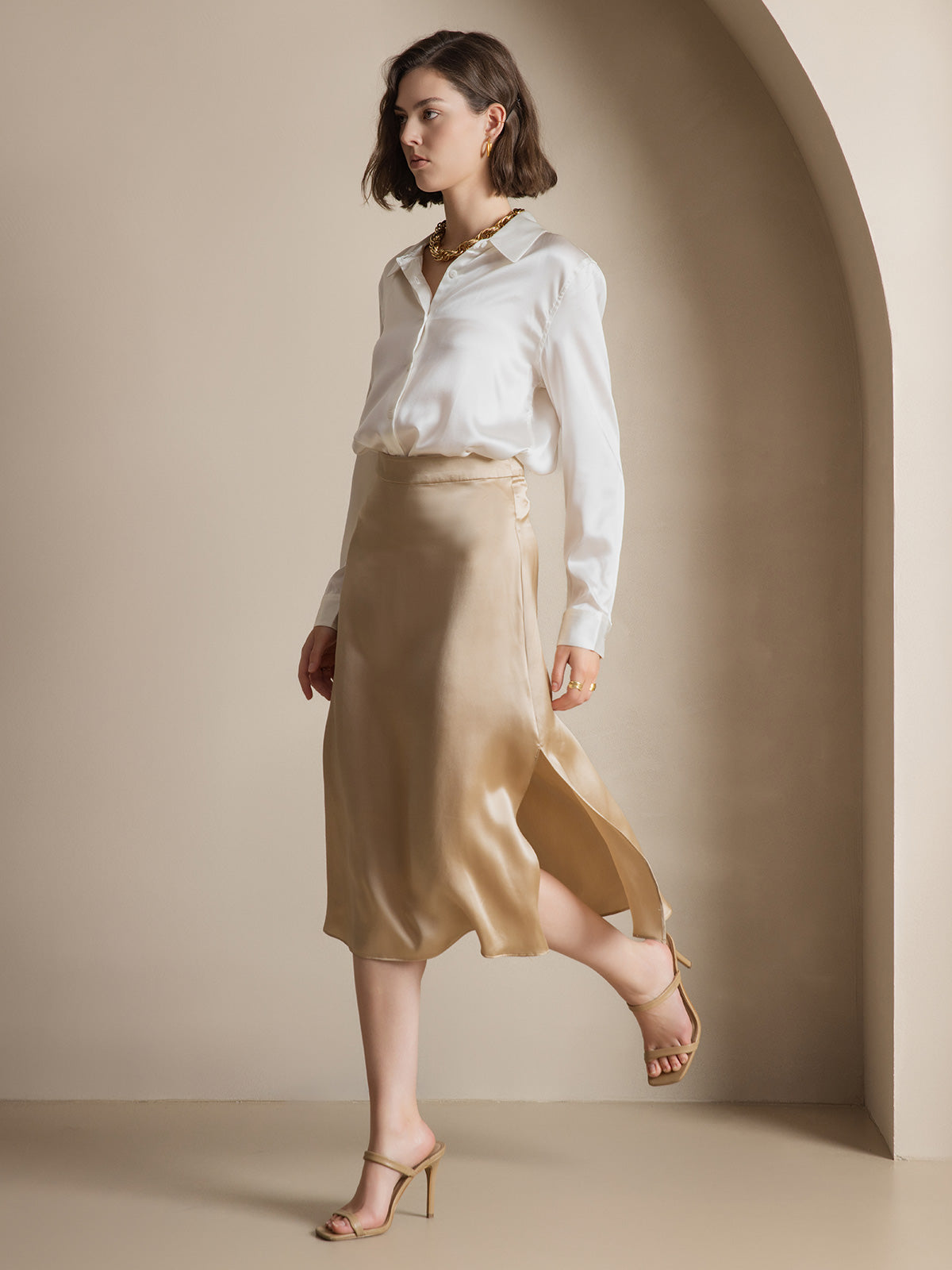 [Hvit] SilkSilky-NO Silke Womens Shirt 009