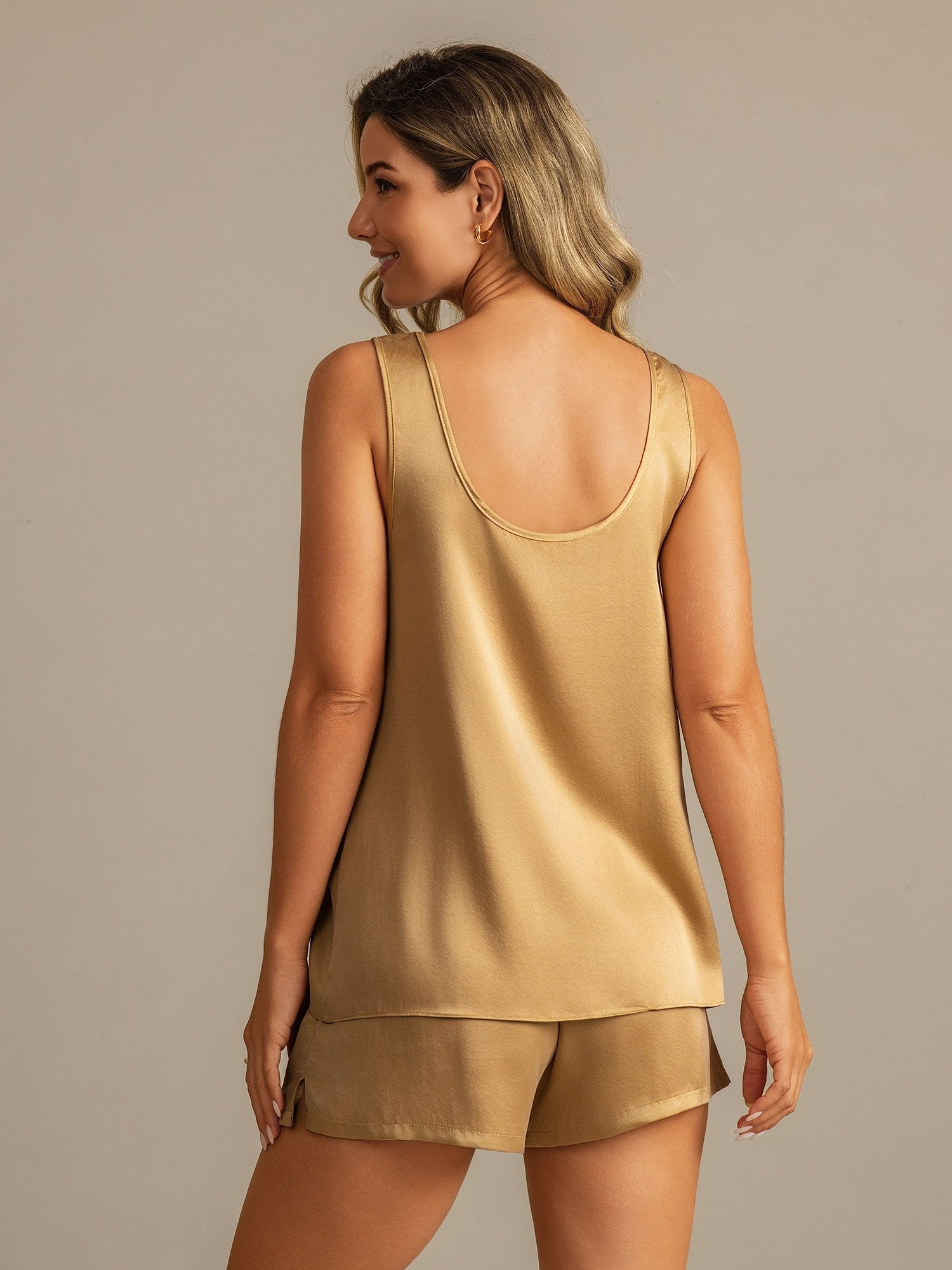 [Tan] SilkSilky-NO 19Momme Silke Womens Pajamas 002