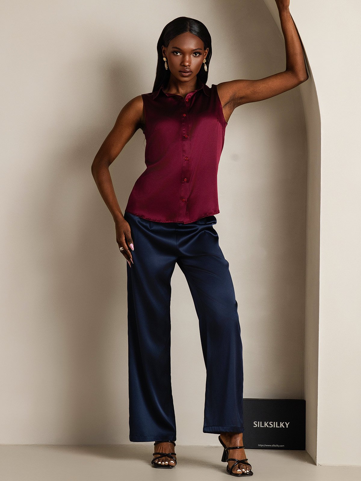 SilkSilky-NO 19Momme Silke Womens Shirt Mørkerød 005
