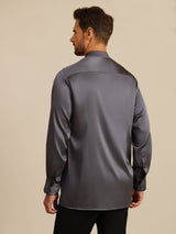 [Mørkegrå] SilkSilky-NO Long Sleeve Stand Collar Skjorte for Menn 002