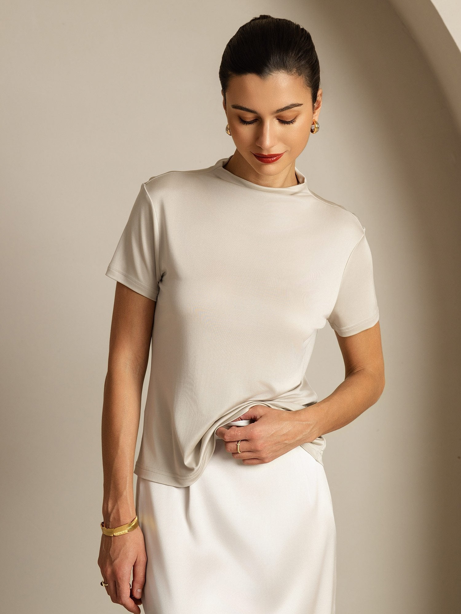 [Grå] SilkSilky-NO Silke Womens T-Shirt 005