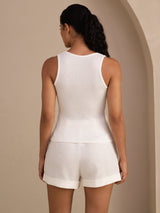 [Hvit] SilkSilky-NO Sleeveless Deep V Neck Camisole Topp 002