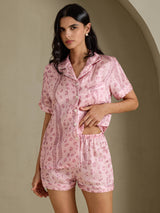 [Rosa Leopard] SilkSilky-NO Short Sleeve Notch Collar Pyjamas for Kvinner 003