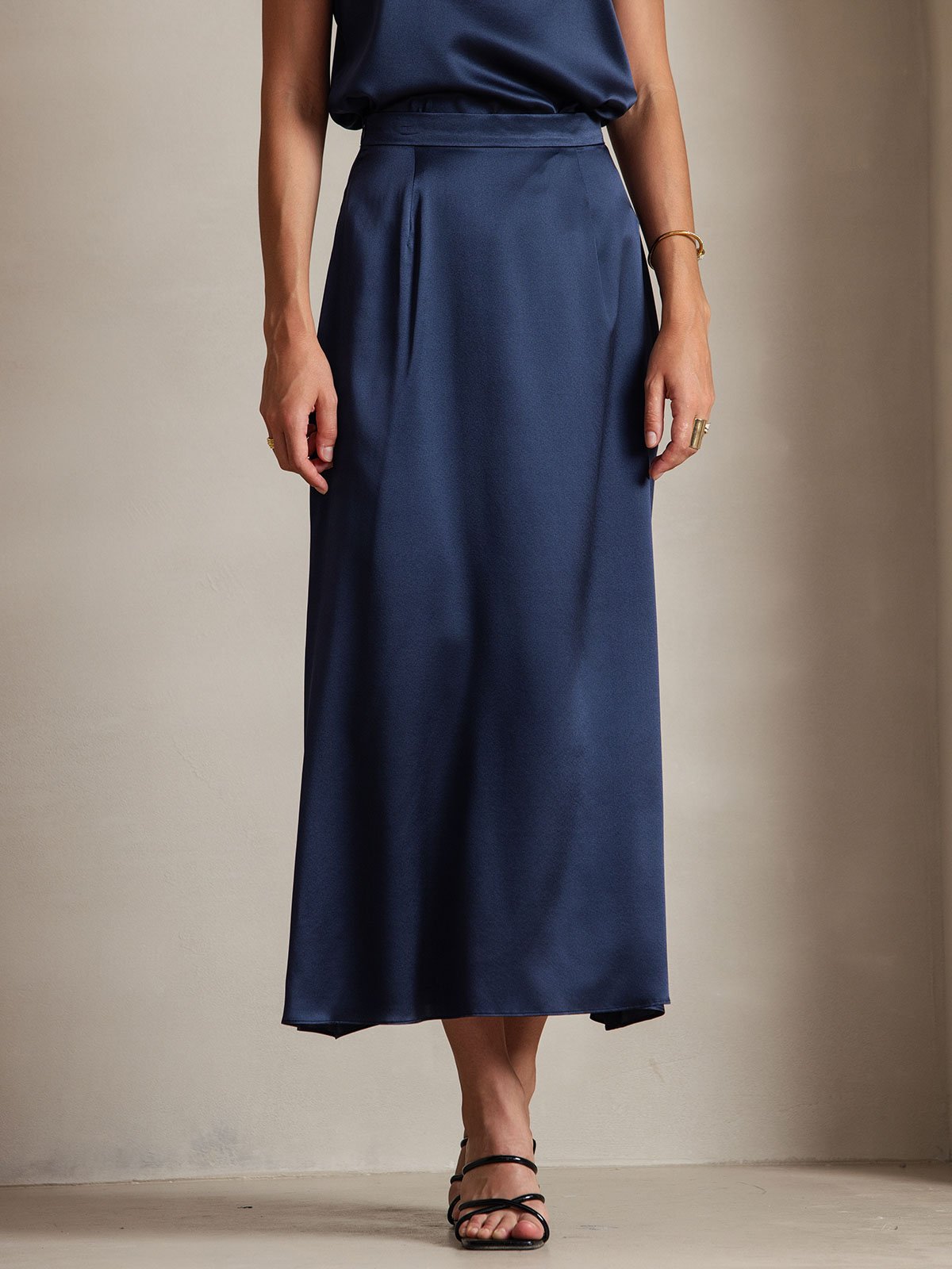 SilkSilky US 19Momme Silk Blend Skirt DarkBlue 003