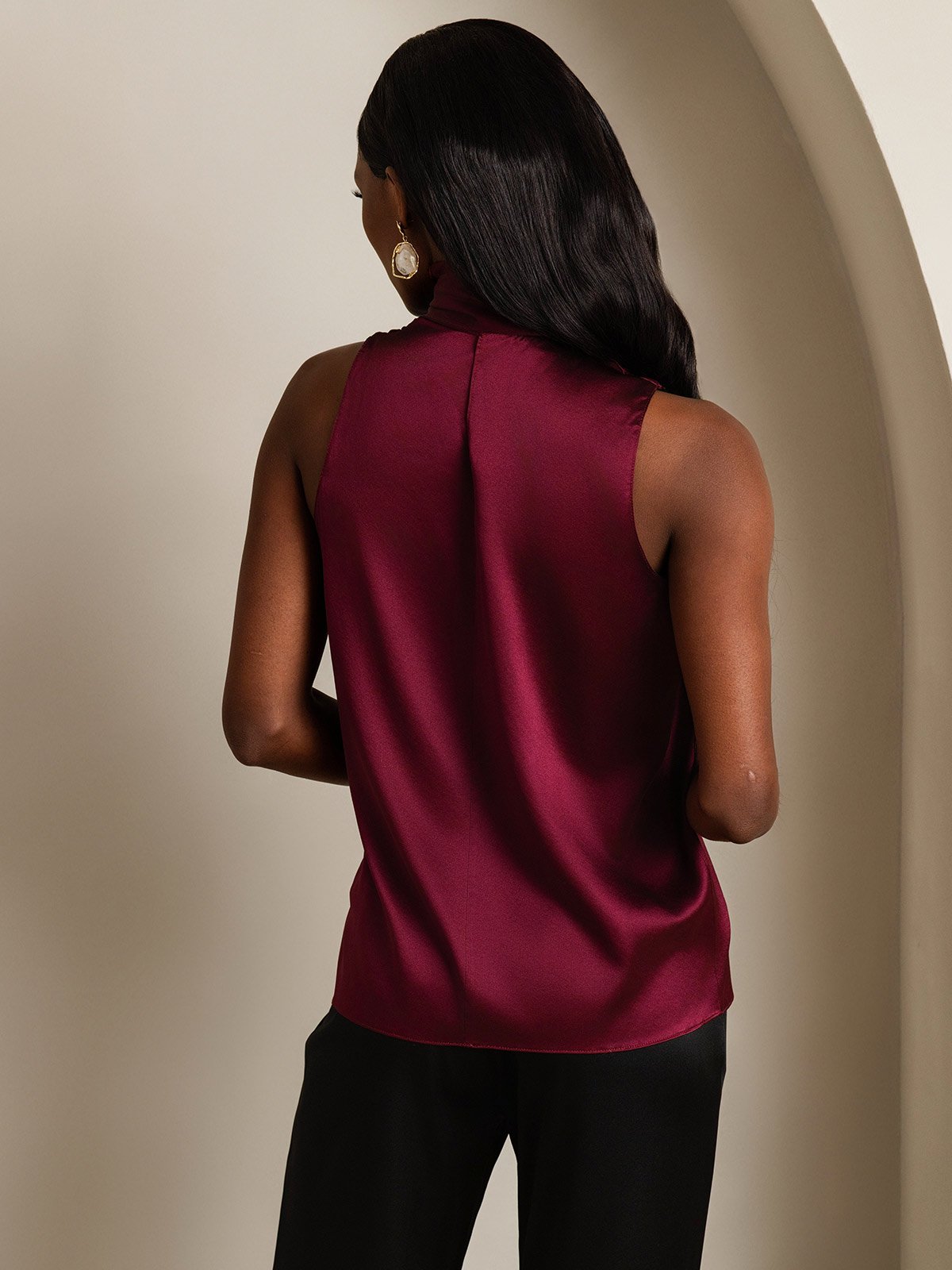 SilkSilky-NO 19Momme Silke Womens Shirt Mørkerød 002