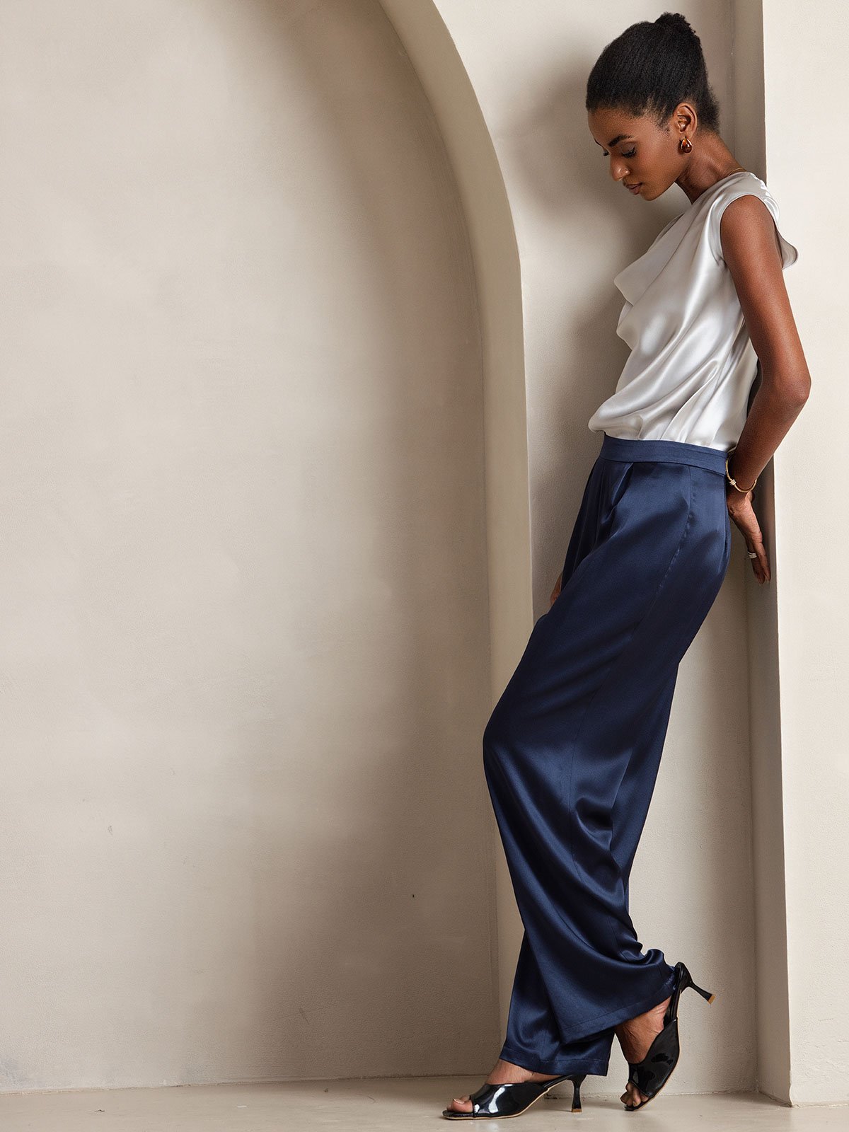 [Mørke blå] SilkSilky-NO 19Momme Silke Womens Pants 007