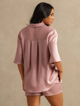 [Ferskenhud] SilkSilky-NO 19Momme Halv erme Notchkrage Pyjamas for Kvinner 006