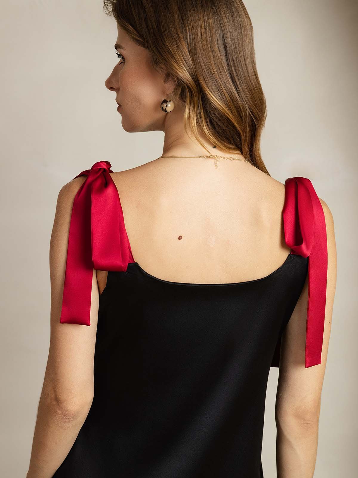 [Svart] SilkSilky-NO 19Momme Silke Square Neck Kjole 007