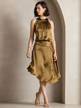 [Brun] SilkSilky-NO Sleeveless Halterneck T-skjorte for Kvinner 006