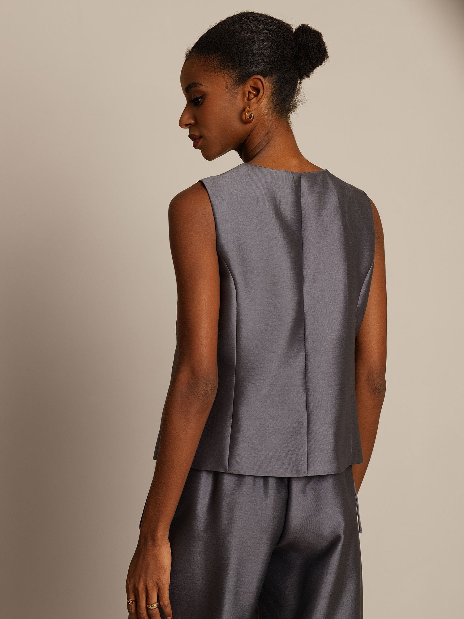 [Grå] SilkSilky-NO 32Momme Silk-Wool Blend Womens Vest 002,