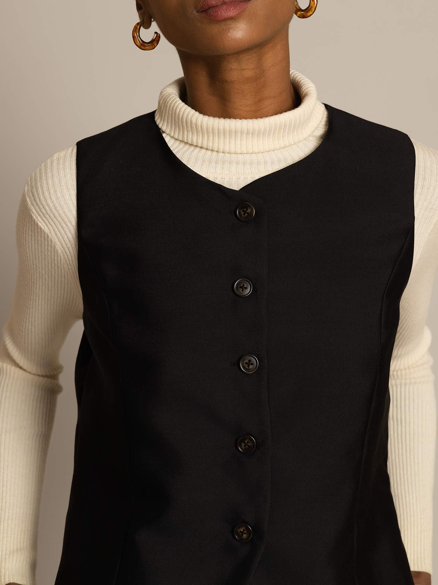 [Svart] SilkSilky-NO 32Momme Silk-Wool Blend Womens Vest 003,