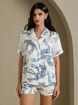 [Hvit Sjiraff] SilkSilky-NO Short Sleeve Notch Collar Pyjamas for Kvinner 003