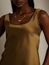 [Brun] SilkSilky-NO 19Momme Ermeløs Dyp Rund Halsutringning Camisole Topp 008