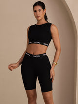 [Svart] SilkSilky-NO Sleeveless Crew Neck Women's Outfit Sets 004