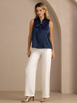 [Mørke blå] SilkSilky-NO Sleeveless Tie Neck Camisole Topp 008