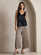 [Svart] SilkSilky-NO Sleeveless V Neck Camisole Topp 001