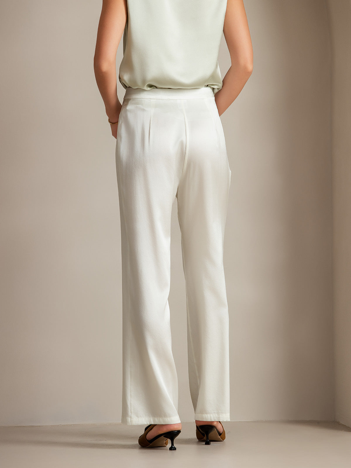 SilkSilky US 19Momme Silk Blend Womens Pants White 002