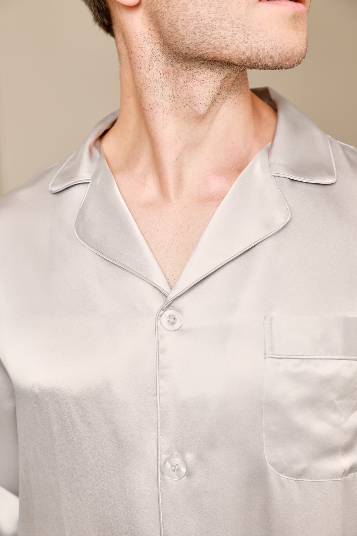 [Grå] SilkSilky-NO 19Momme Mens Pajamas 006