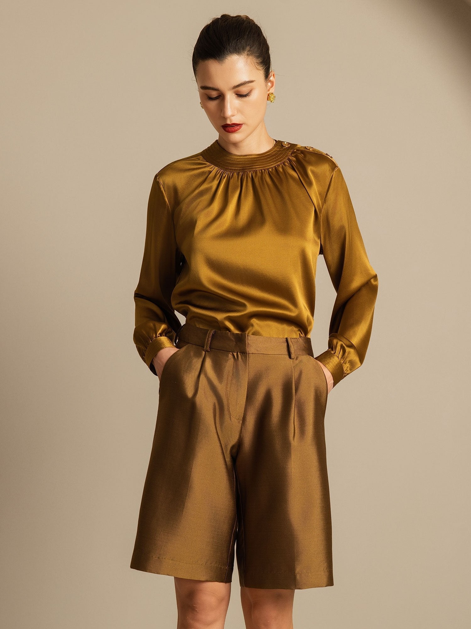 [Bronse] SilkSilky-NO 32Momme Silk-Wool Blend Womens Shorts 005,