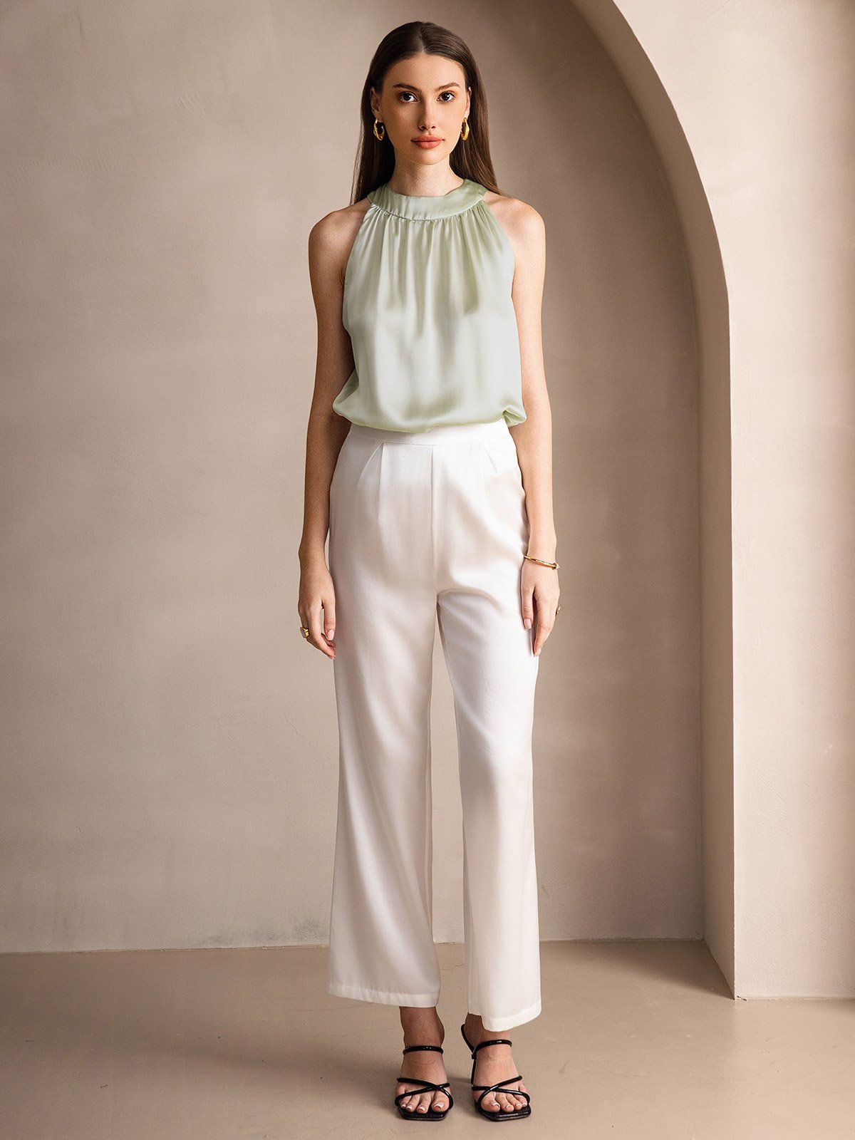 [Lysegrønn] SilkSilky-NO 19Momme Silke Womens T-Shirt 006