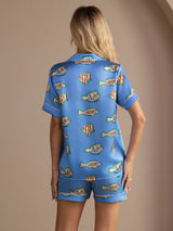 [Blå Fisk] SilkSilky-NO Short Sleeve Lapel Collar Pyjamas for Kvinner 002