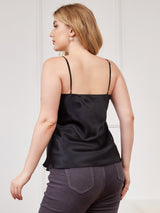 [Svart] SilkSilky-NO Spaghetti Stropp V Hals Plus Size Camisoles 002