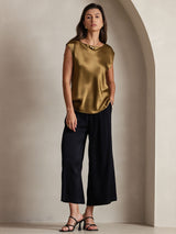 [Brun] SilkSilky-NO Cap Sleeve Round Neck T-skjorte for Kvinner 004