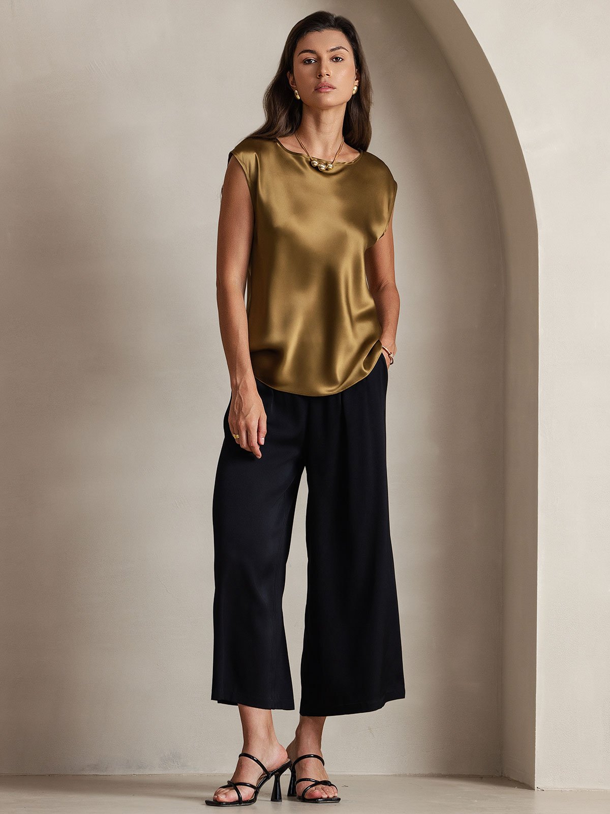 [Brun] SilkSilky-NO 19Momme Silke Womens T-Shirt 004