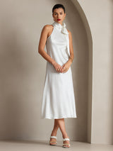 [Hvit] SilkSilky-NO Sleeveless Halterneck Kjole 005