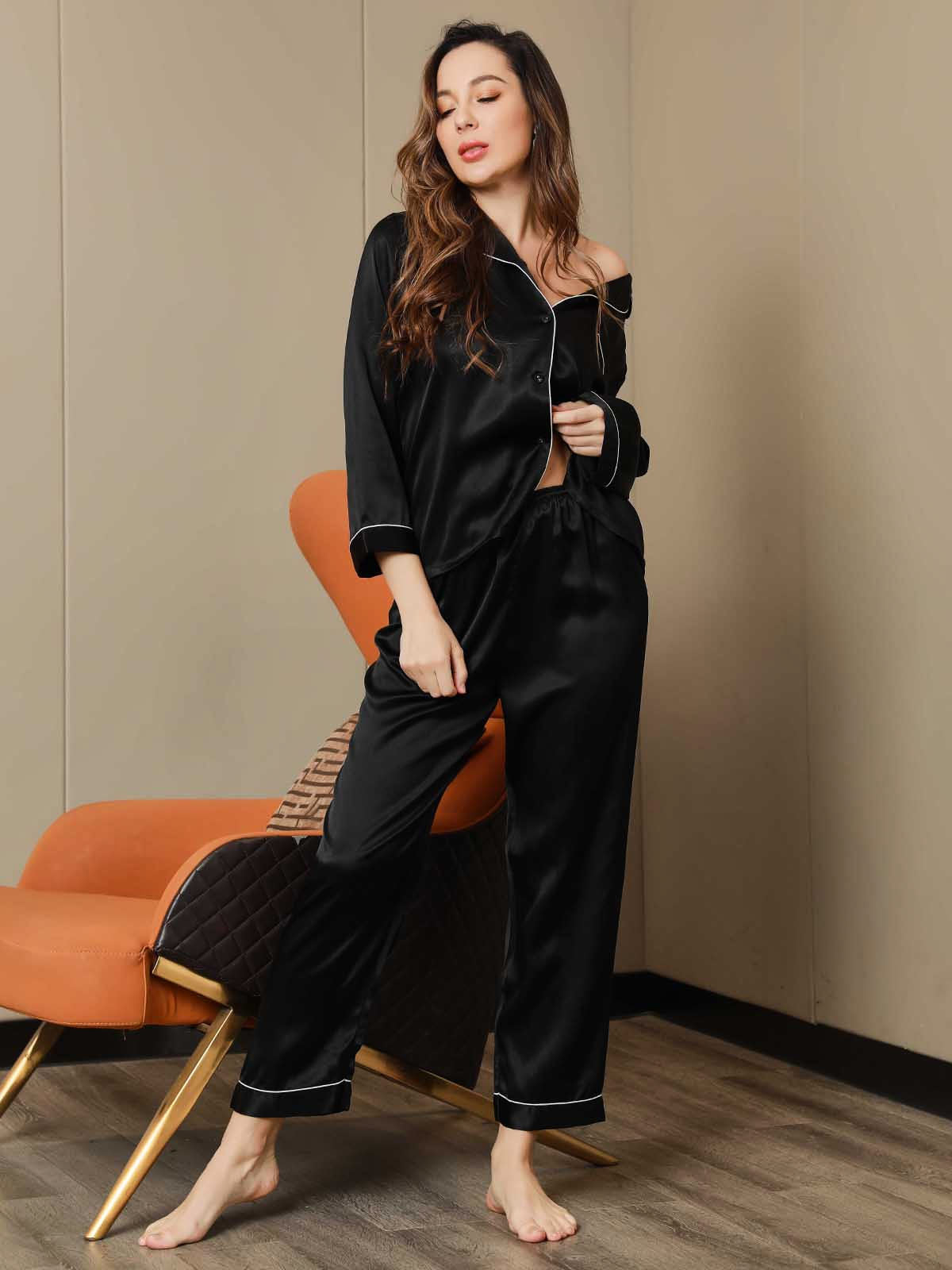 [Svart] SilkSilky-NO Womens Pajamas 006