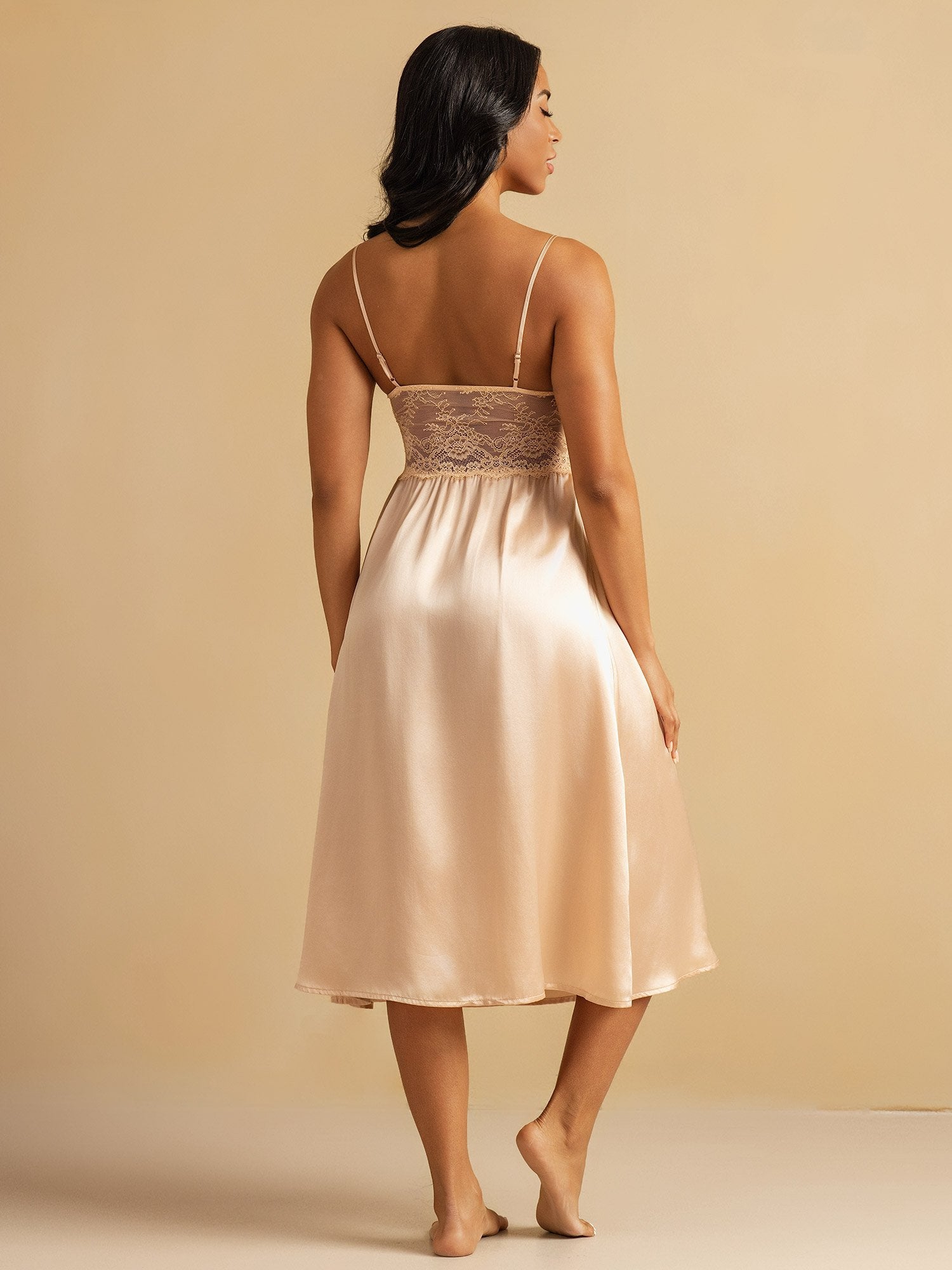 [Lyserosa] SilkSilky-NO Deep V Neck Nattkjole 002