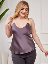 [Lilla Grå] SilkSilky-NO Spaghetti Stropp V Hals Plus Size Camisoles 003