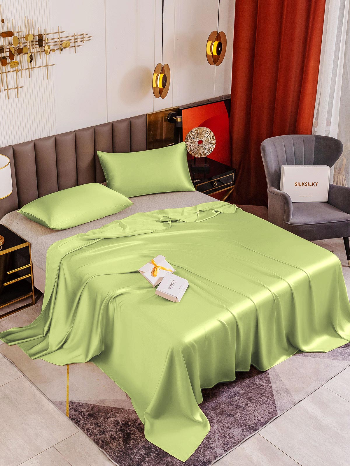 [Mintgrønn] SilkSilky-NO 19Momme Bedding Set 001