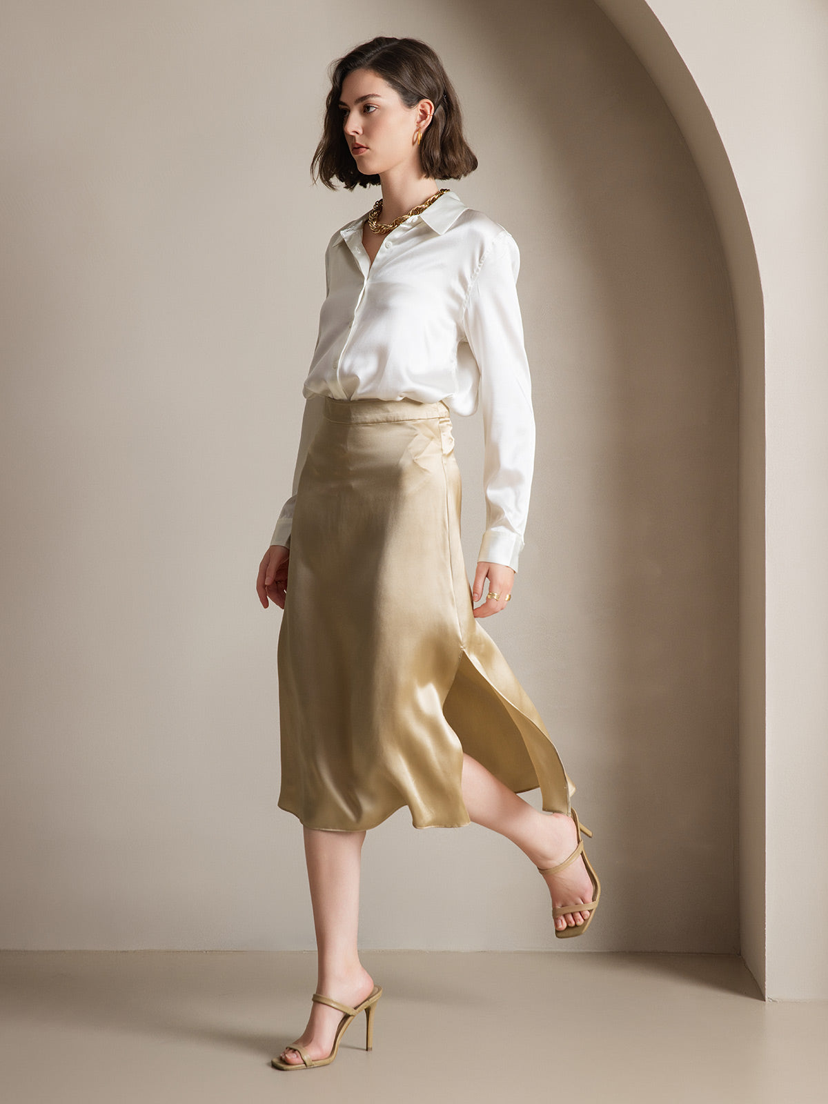 [Champagne] SilkSilky-NO 19Momme Silke Skirt 004