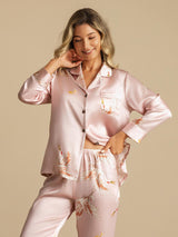 [Rosa] SilkSilky-NO Long Sleeve Lapel Collar Pyjamas for Kvinner 008
