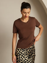 [Kaffe] SilkSilky-NO Short Sleeve V Neck T-skjorte for Kvinner 003