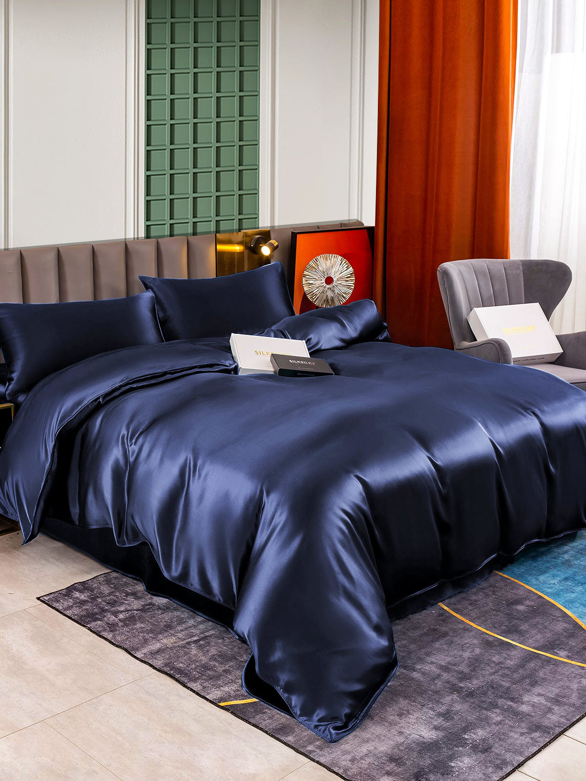 [Mørke blå] SilkSilky-NO 25Momme Bedding Set 003