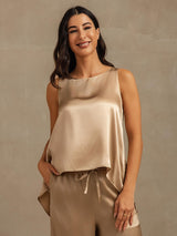 [Champagne] SilkSilky-NO Sleeveless Scoop Neck Camisole Topp 003